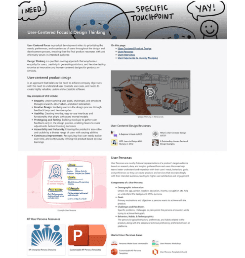 User-Centered Focus & Design Thinking topic page: teaching materials, external links, and KP-specific persona templates and resources