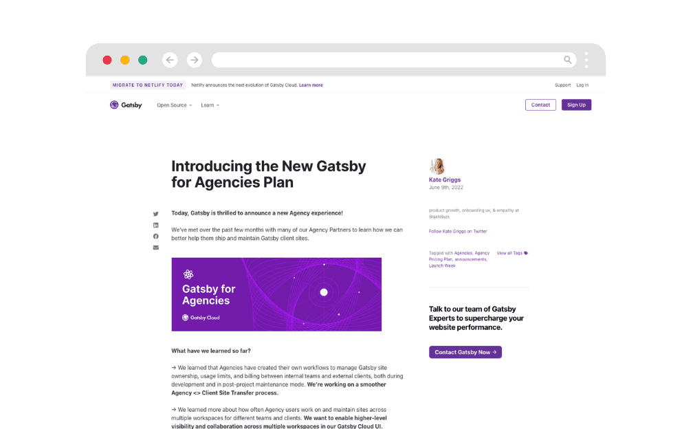 Gatsby for Agencies blog post